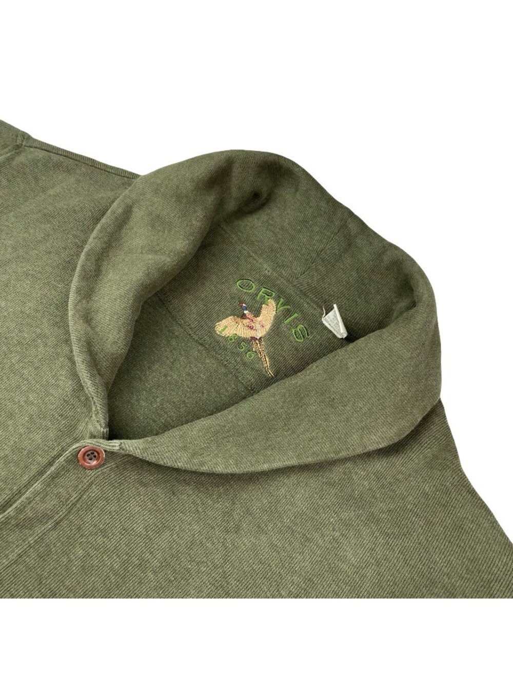 Orvis Men's 100% Cotton Shawl Collar Ribbed Cardigan Sweater Green • Large
